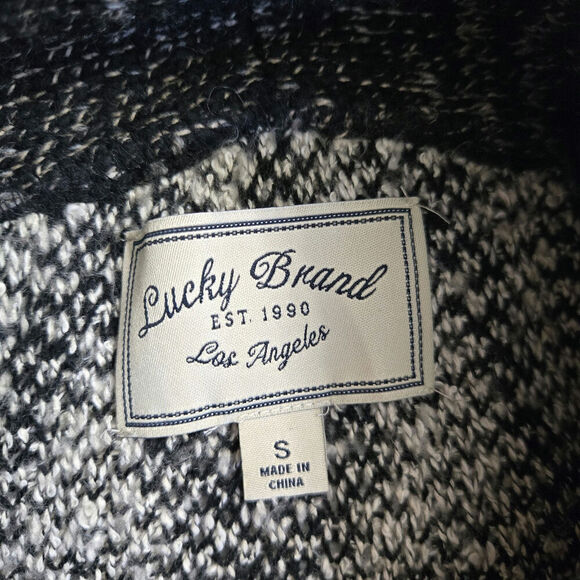 Lucky Brand Wool Blend Cardigan Small Shawl Collar Mixed Media Knit Open Front - Picture 9 of 12